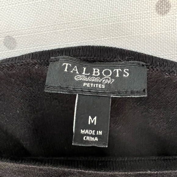Talbots Black Short Ruched Cap Sleeve Elastic Waist Knit Sweater - Petite Size M - Picture 7 of 8